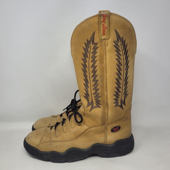 VTG Tony Lama Boots 10.5 Teny Tan Leather Western Rodeo Sneakers Tall T4854 RARE - Picture 6 of 15